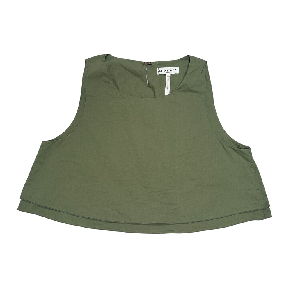 Apiece Apart Agnes Olive Green‎ Sleeveless Layered Crop Top Blouse size 12